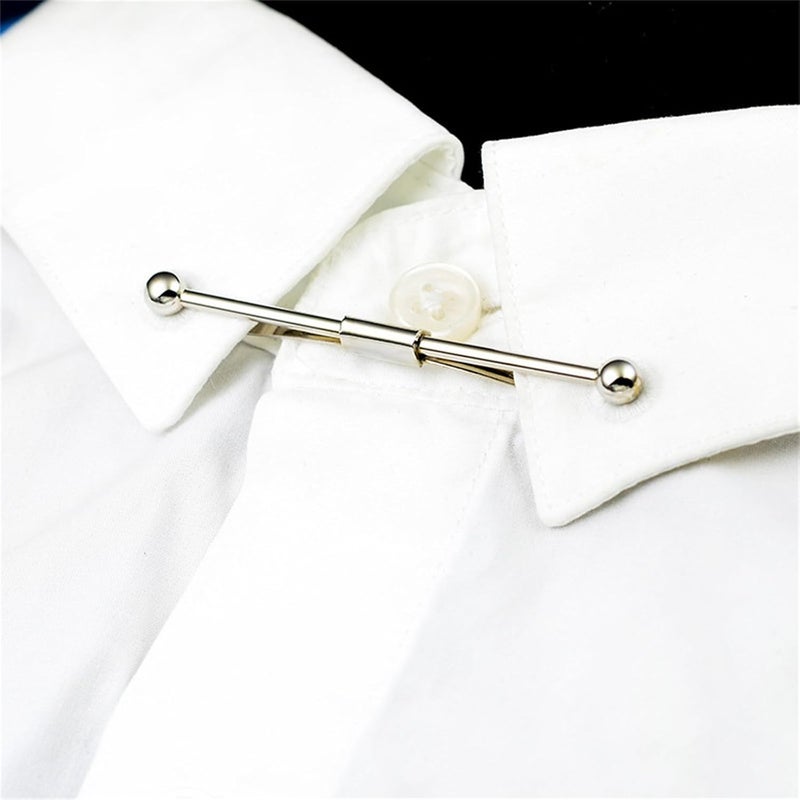 WCRAZYE Men Tie Pins Shirt Collar Pin Double Chains Tassel 18K Gold Silver Black Brass Collar Bar Tie Stick Pin Suit Accessories Wedding Business Gift - Image 2